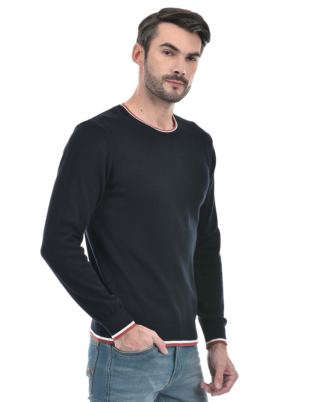 Numero Uno Men Striped Dark Blue Sweater